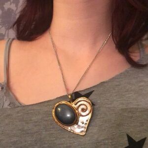 Gold and Dark Blue Heart Pendant Necklace